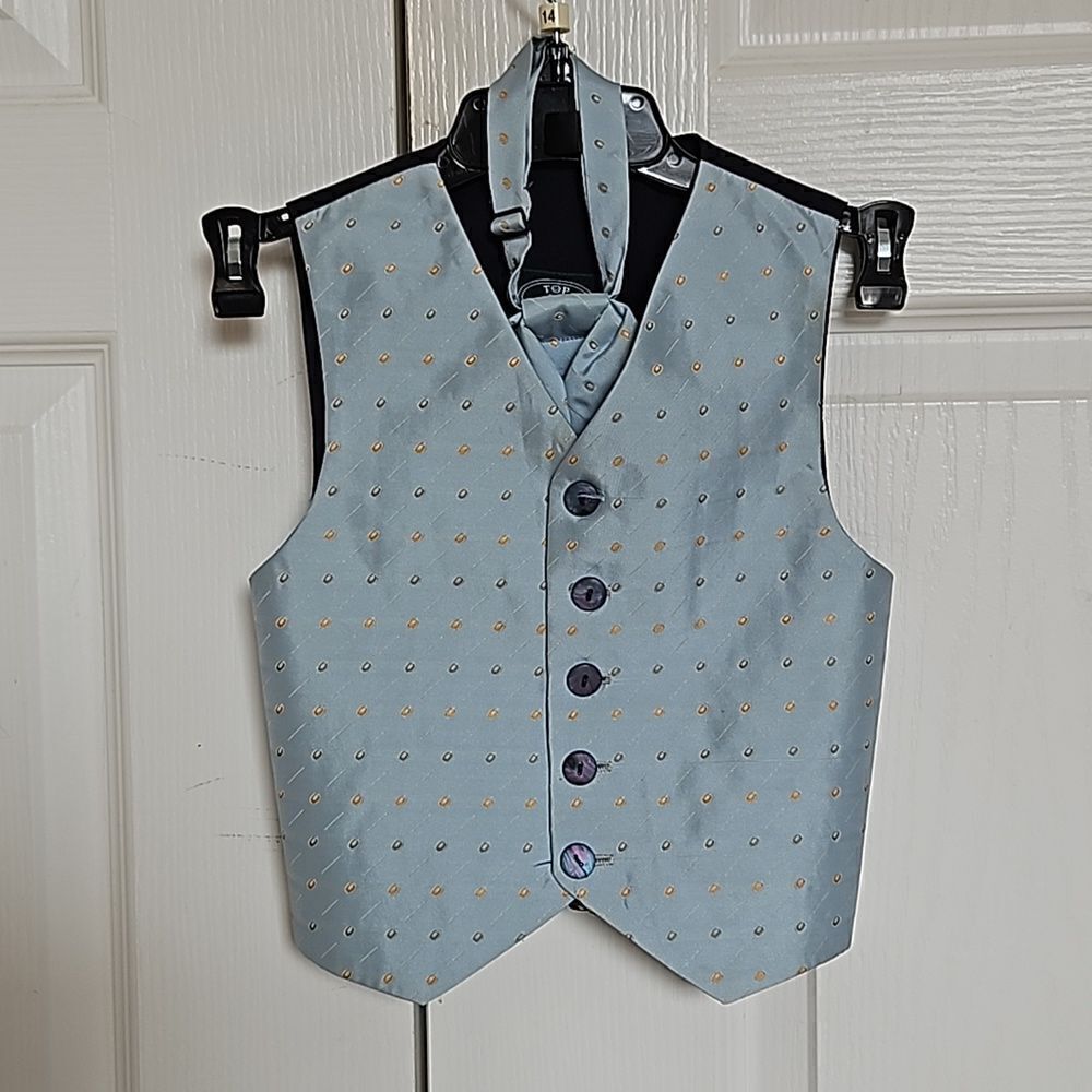 Top Kids Boy's Waist Coat Vest & Tie Blue 3X